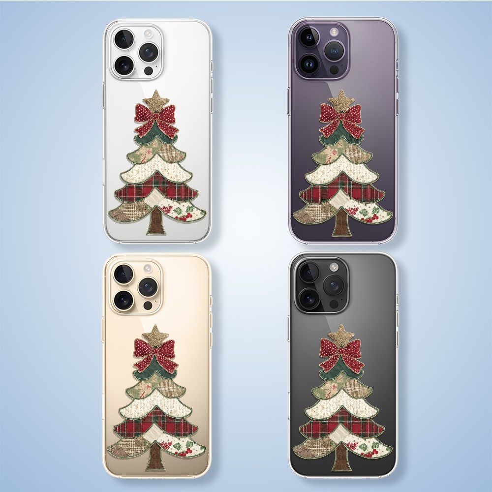 Etui do iPhone 14 Pro, Przytulne święta, Kraciasta choinka, przeźroczyste2