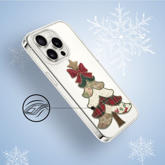 Etui do iPhone 14 Pro, Przytulne święta, Kraciasta choinka, przeźroczyste3