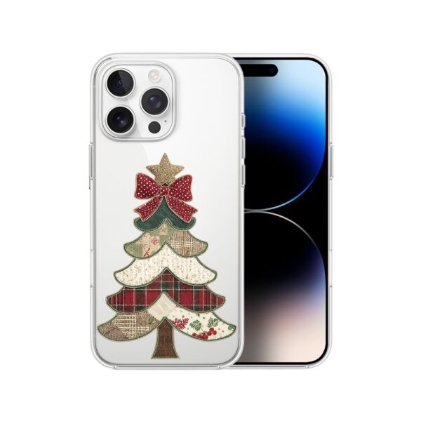 Etui do iPhone 14 Pro, Przytulne święta, Kraciasta choinka, przeźroczyste