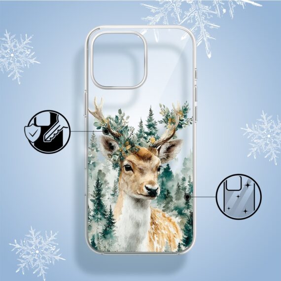 Etui do iPhone 14 Pro, Przytulne święta, Leśny Jelonek, przeźroczyste1