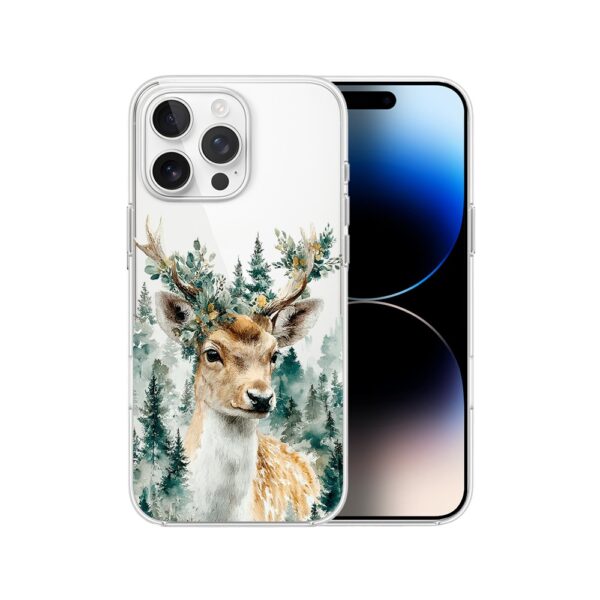 Etui do iPhone 14 Pro, Przytulne święta, Leśny Jelonek, przeźroczyste