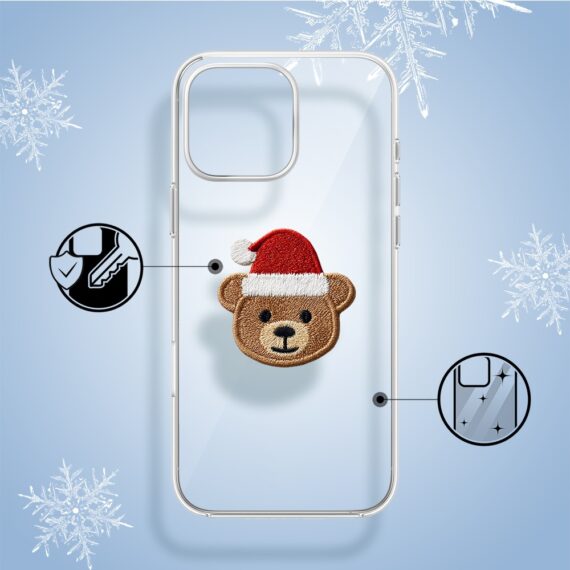 Etui do iPhone 14 Pro, Przytulne święta, Miś Mikołajek, przeźroczyste1