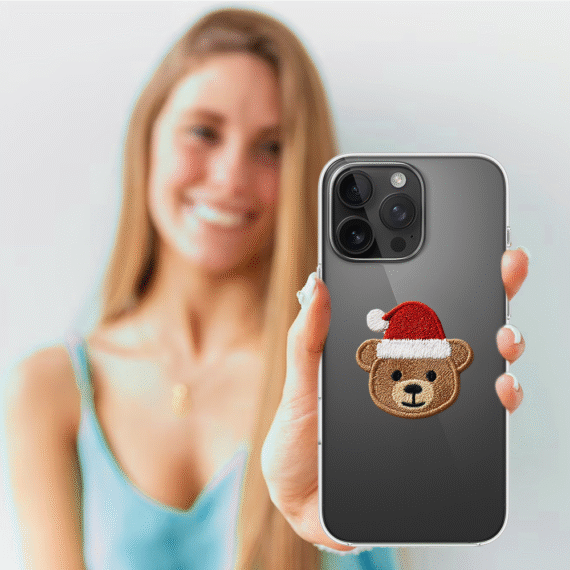 Etui do iPhone 14 Pro, Przytulne święta, Miś Mikołajek, przeźroczyste4