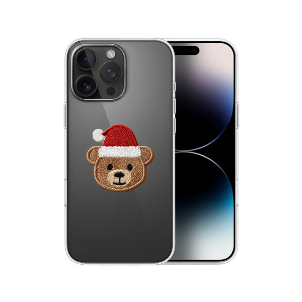 Etui do iPhone 14 Pro Max, Przytulne święta, Miś Mikołajek, przeźroczyste