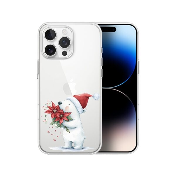 Etui do iPhone 14 Pro, Przytulne święta, Miś świąteczny, przeźroczyste