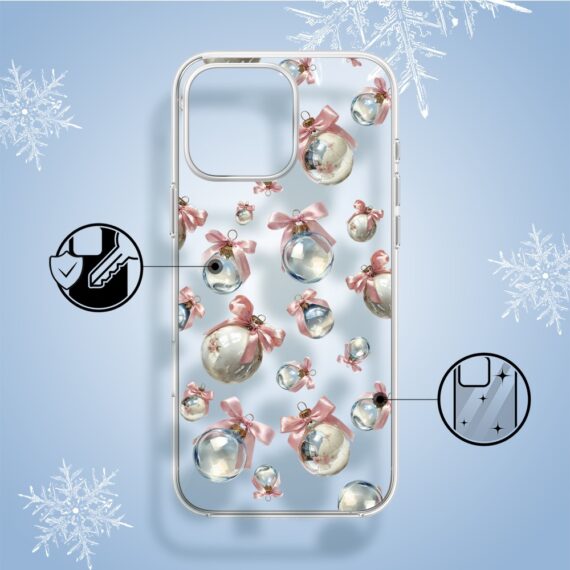 Etui do iPhone 14 Pro, Przytulne święta, Pastelowe bombki, przeźroczyste1