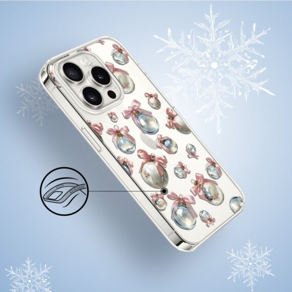Etui do iPhone 14 Pro, Przytulne święta, Pastelowe bombki, przeźroczyste3