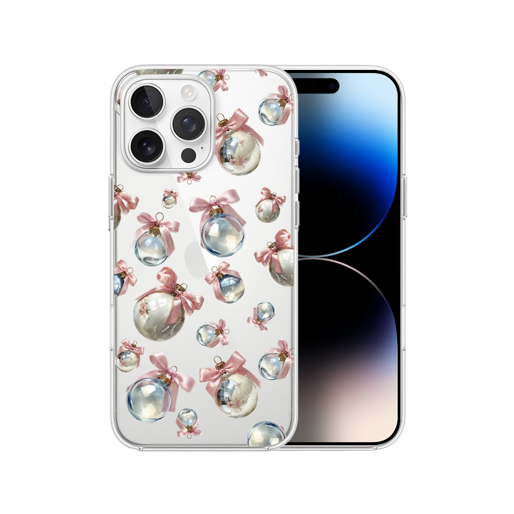 Etui do iPhone 14 Pro, Przytulne święta, Pastelowe bombki, przeźroczyste