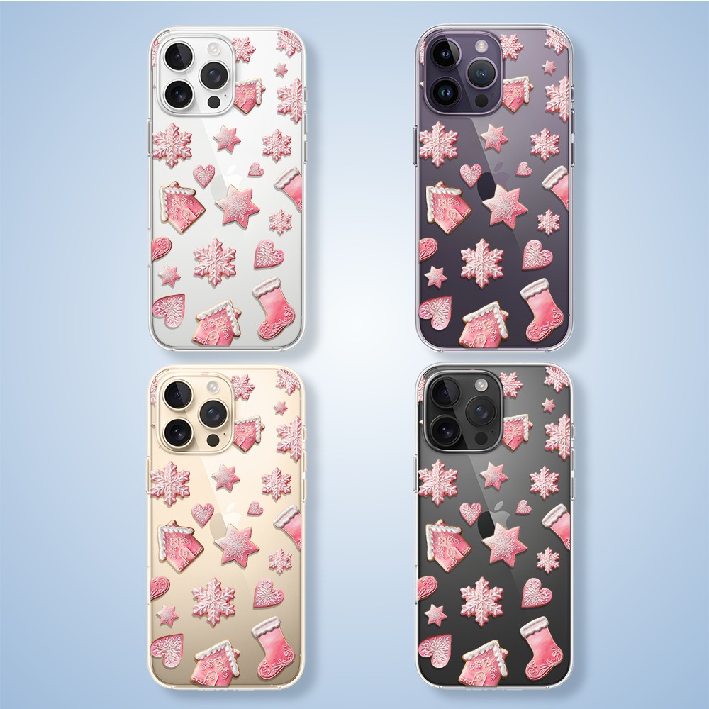 Etui do iPhone 14 Pro, Przytulne święta, Różowe pierniczki, przeźroczyste2