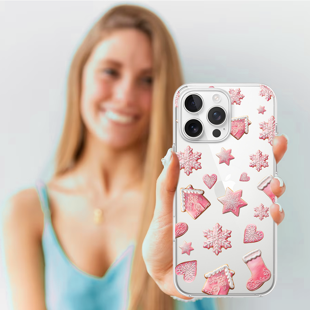 Etui do iPhone 14 Pro, Przytulne święta, Różowe pierniczki, przeźroczyste4
