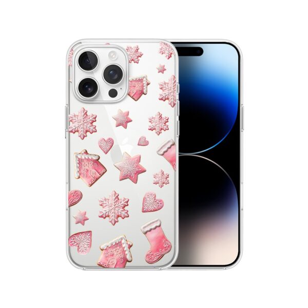 Etui do iPhone 14 Pro Max, Przytulne święta, Różowe pierniczki, przeźroczyste