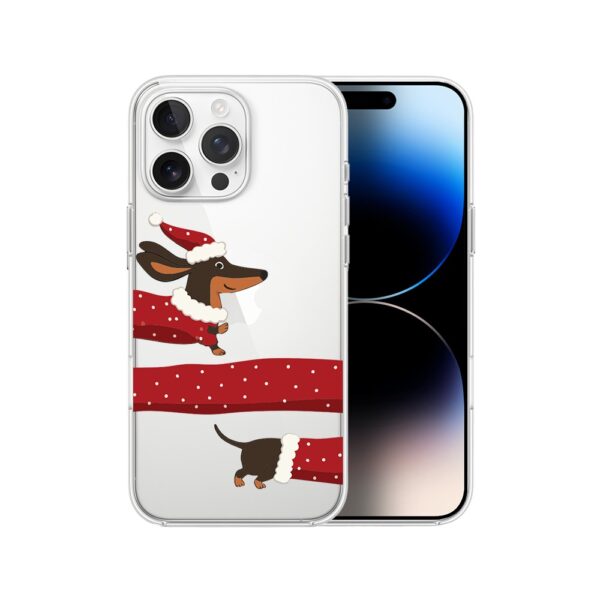 Etui do iPhone 14 Pro Max, Przytulne święta, Świąteczny jamnik, przeźroczyste