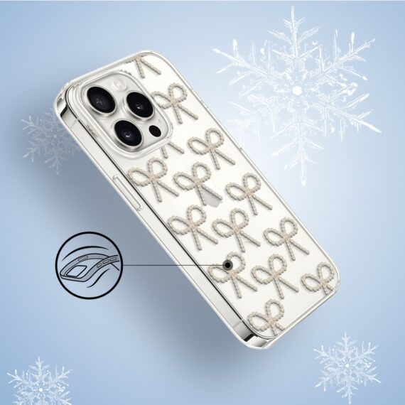 Etui do iPhone 14 Pro, Przytulne święta, Złote kokardki, przeźroczyste3