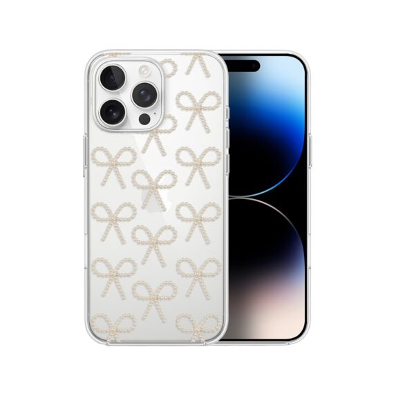 Etui do iPhone 14 Pro, Przytulne święta, Złote kokardki, przeźroczyste7