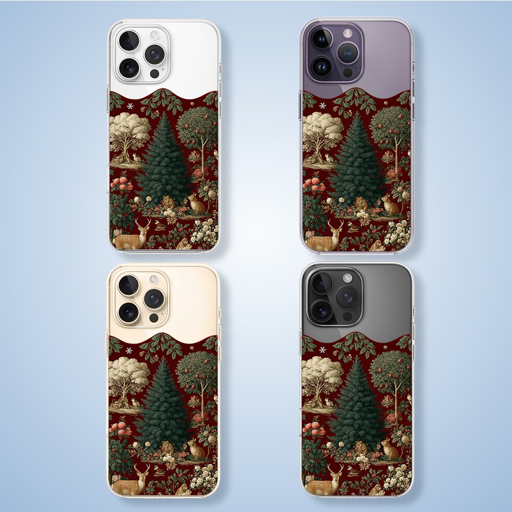 Etui do iPhone 14 Pro, Zimowa Magia, Świąteczny las, przeźroczyste2