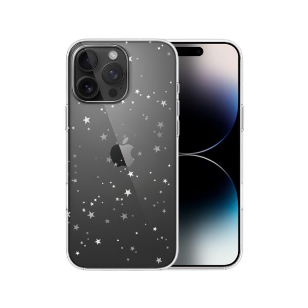 Etui do iPhone 14 Pro Max, srebrne gwiazdki, przeźroczyste