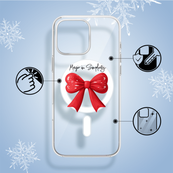 Etui do iPhone 14 Pro z MagSafe, Przytulne święta, Czerwona kokarda, przeźroczyste1