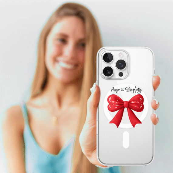 Etui do iPhone 14 Pro z MagSafe, Przytulne święta, Czerwona kokarda, przeźroczyste4