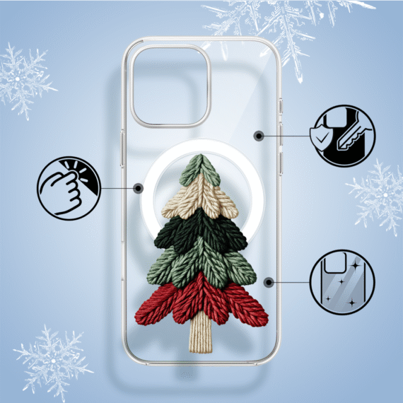 Etui do iPhone 14 Pro z MagSafe, Przytulne święta, Dziana choinka, przeźroczyste1