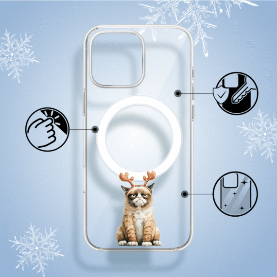 Etui do iPhone 14 Pro z MagSafe, Przytulne święta, Kot który nie chciał być reniferem, przeźroczyste1
