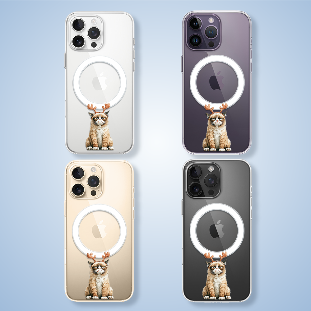 Etui do iPhone 14 Pro z MagSafe, Przytulne święta, Kot który nie chciał być reniferem, przeźroczyste2