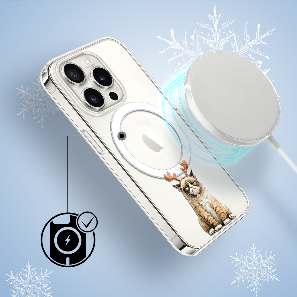 Etui do iPhone 14 Pro z MagSafe, Przytulne święta, Kot który nie chciał być reniferem, przeźroczyste3
