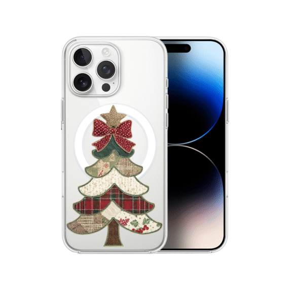 Etui do iPhone 14 Pro z MagSafe, Przytulne święta, Kraciasta choinka, przeźroczyste7