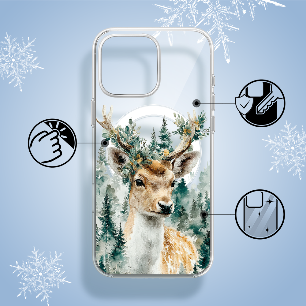 Etui do iPhone 14 Pro z MagSafe, Przytulne święta, Leśny Jelonek, przeźroczyste1
