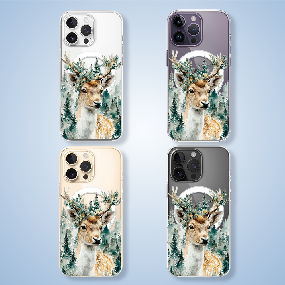 Etui do iPhone 14 Pro z MagSafe, Przytulne święta, Leśny Jelonek, przeźroczyste2
