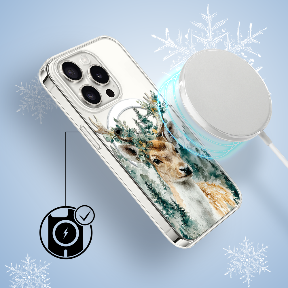 Etui do iPhone 14 Pro z MagSafe, Przytulne święta, Leśny Jelonek, przeźroczyste3