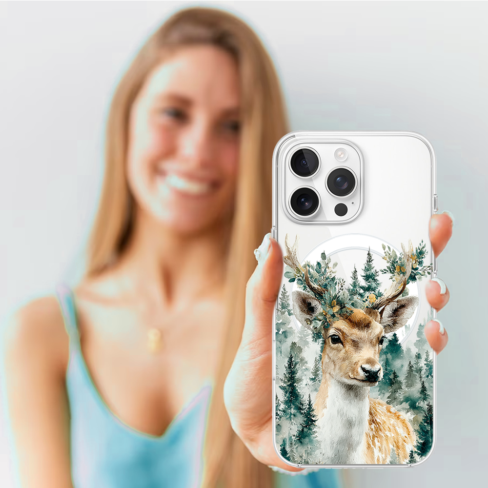 Etui do iPhone 14 Pro z MagSafe, Przytulne święta, Leśny Jelonek, przeźroczyste4