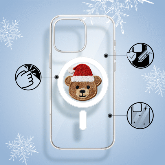 Etui do iPhone 14 Pro z MagSafe, Przytulne święta, Miś Mikołajek, przeźroczyste1