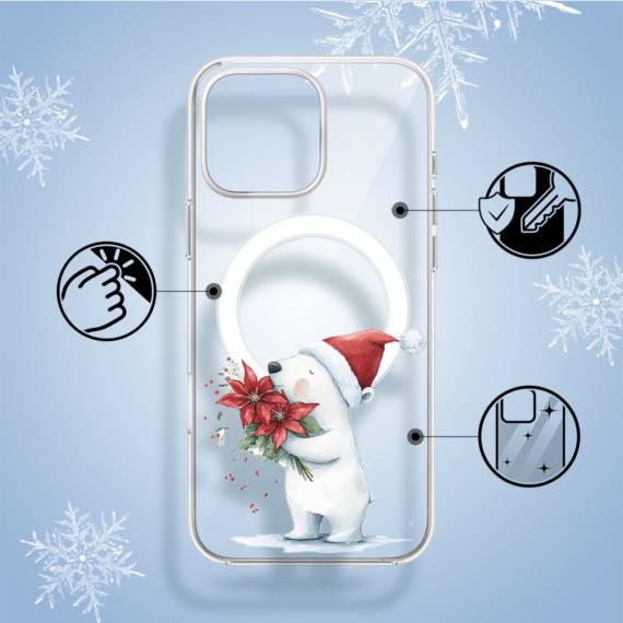 Etui do iPhone 14 Pro z MagSafe, Przytulne święta, Miś świąteczny, przeźroczyste1