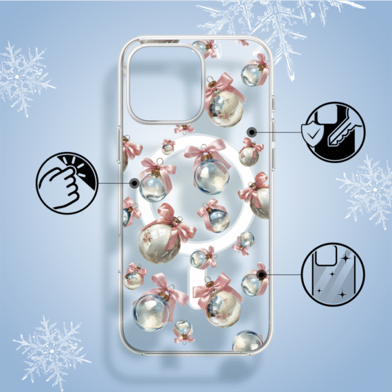 Etui do iPhone 14 Pro z MagSafe, Przytulne święta, Pastelowe bombki, przeźroczyste1