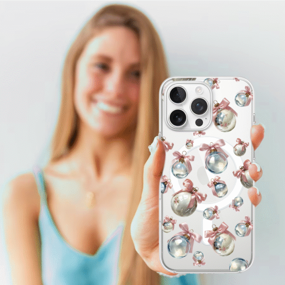 Etui do iPhone 14 Pro z MagSafe, Przytulne święta, Pastelowe bombki, przeźroczyste4
