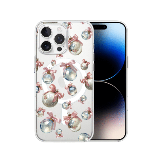 Etui do iPhone 14 Pro z MagSafe, Przytulne święta, Pastelowe bombki, przeźroczyste7