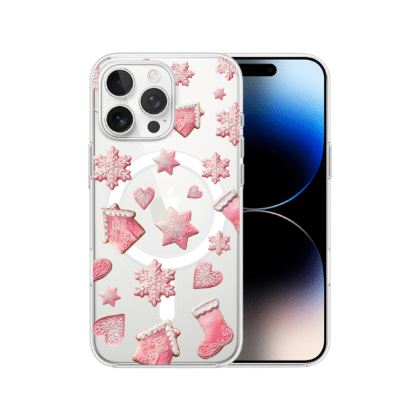 Etui do iPhone 14 Pro z MagSafe, Przytulne święta, Różowe pierniczki, przeźroczyste7