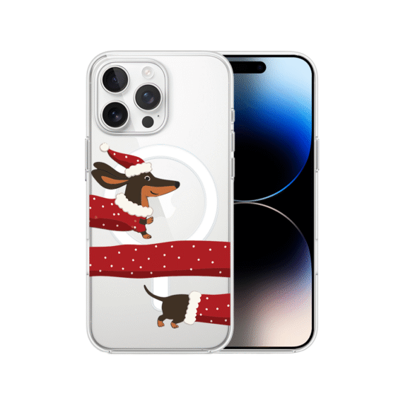 Etui do iPhone 14 Pro z MagSafe, Przytulne święta, Świąteczny jamnik, przeźroczyste7