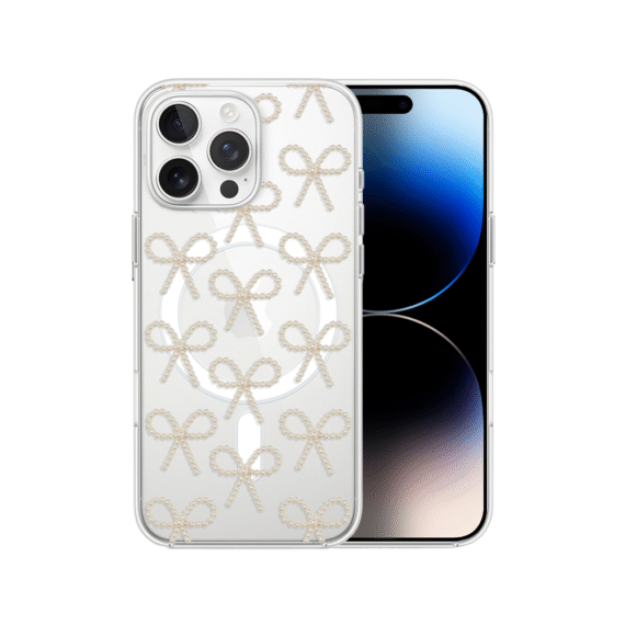 Etui do iPhone 14 Pro z MagSafe, Przytulne święta, Złote kokardki, przeźroczyste7