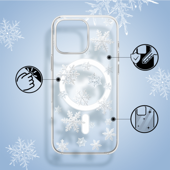 Etui do iPhone 14 Pro z MagSafe, Zimowa Magia, Delikatne płatki śniegu, przeźroczyste1