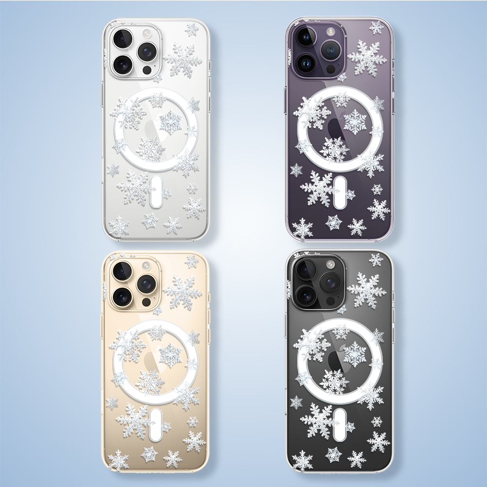 Etui do iPhone 14 Pro z MagSafe, Zimowa Magia, Delikatne płatki śniegu, przeźroczyste2
