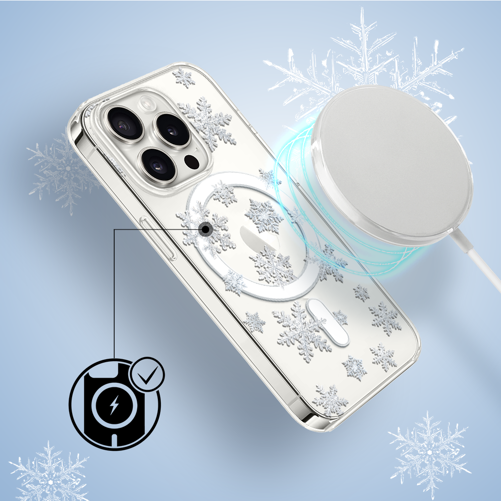 Etui do iPhone 14 Pro z MagSafe, Zimowa Magia, Delikatne płatki śniegu, przeźroczyste3