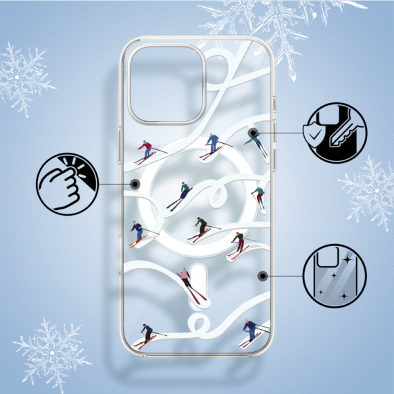 Etui do iPhone 14 Pro z MagSafe, Zimowa Magia, Narciarskie wiraże, przeźroczyste1