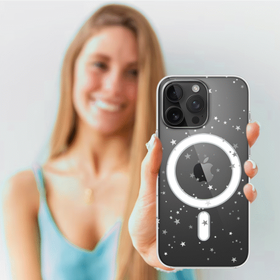 Etui do iPhone 14 Pro z MagSafe, Zimowa Magia, Szampańskie gwiazdki, przeźroczyste4