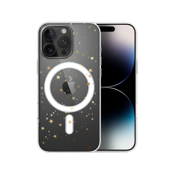Etui do iPhone 14 Pro z MagSafe, Zimowa Magia, Złote gwiazdki, przeźroczyste7