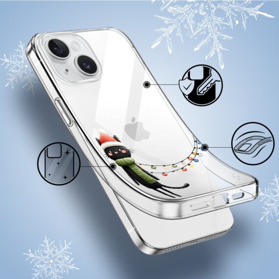 Etui do iPhone 14, Przytulne święta, Dziana choinka, przeźroczyste1