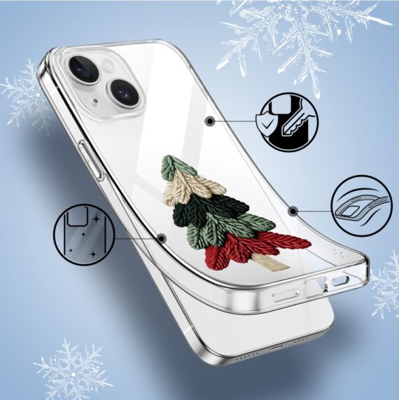 Etui do iPhone 14, Przytulne święta, Dziana choinka, przeźroczyste1