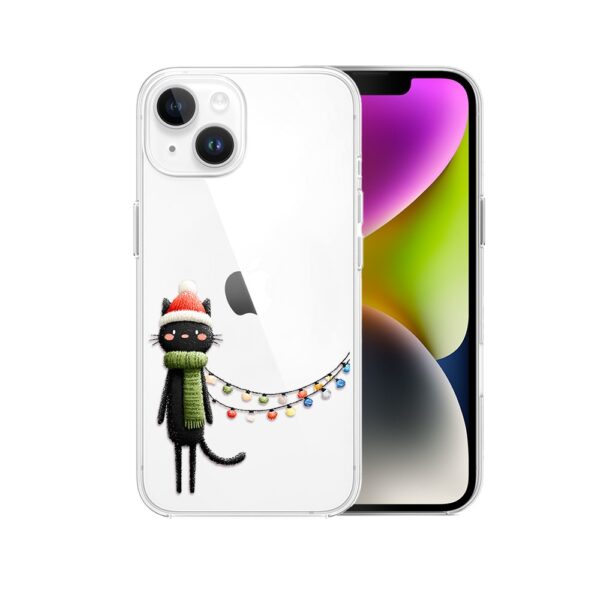 Etui do iPhone 14 Plus, Przytulne święta, Kot przebrany za elfa, przeźroczyste