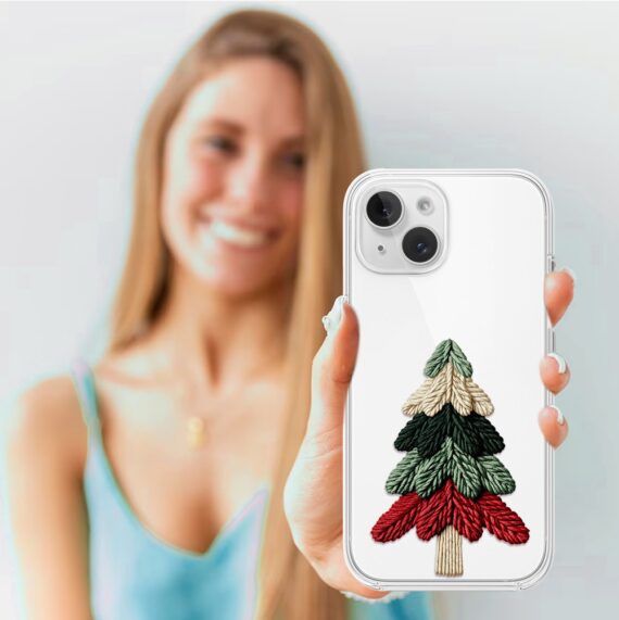 Etui do iPhone 14, Przytulne święta, Dziana choinka, przeźroczyste3