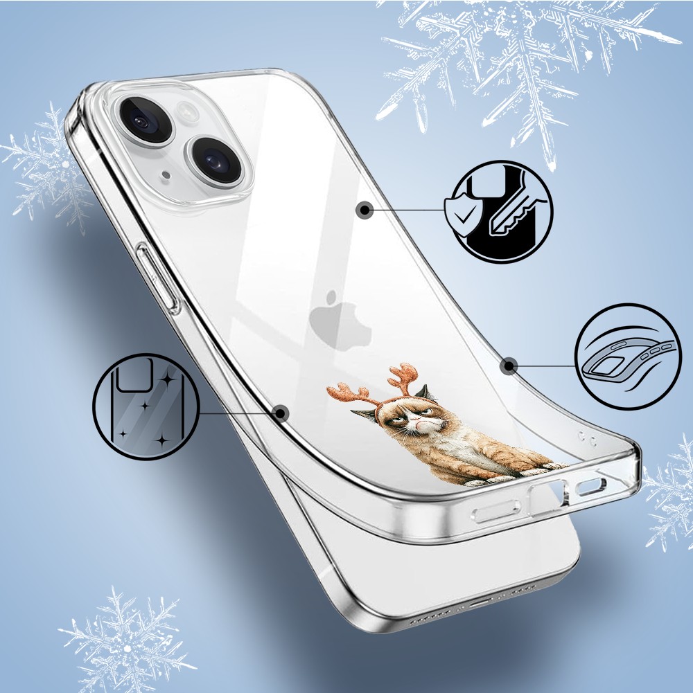 Etui do iPhone 14, Przytulne święta, Kot który nie chciał być reniferem, przeźroczyste1